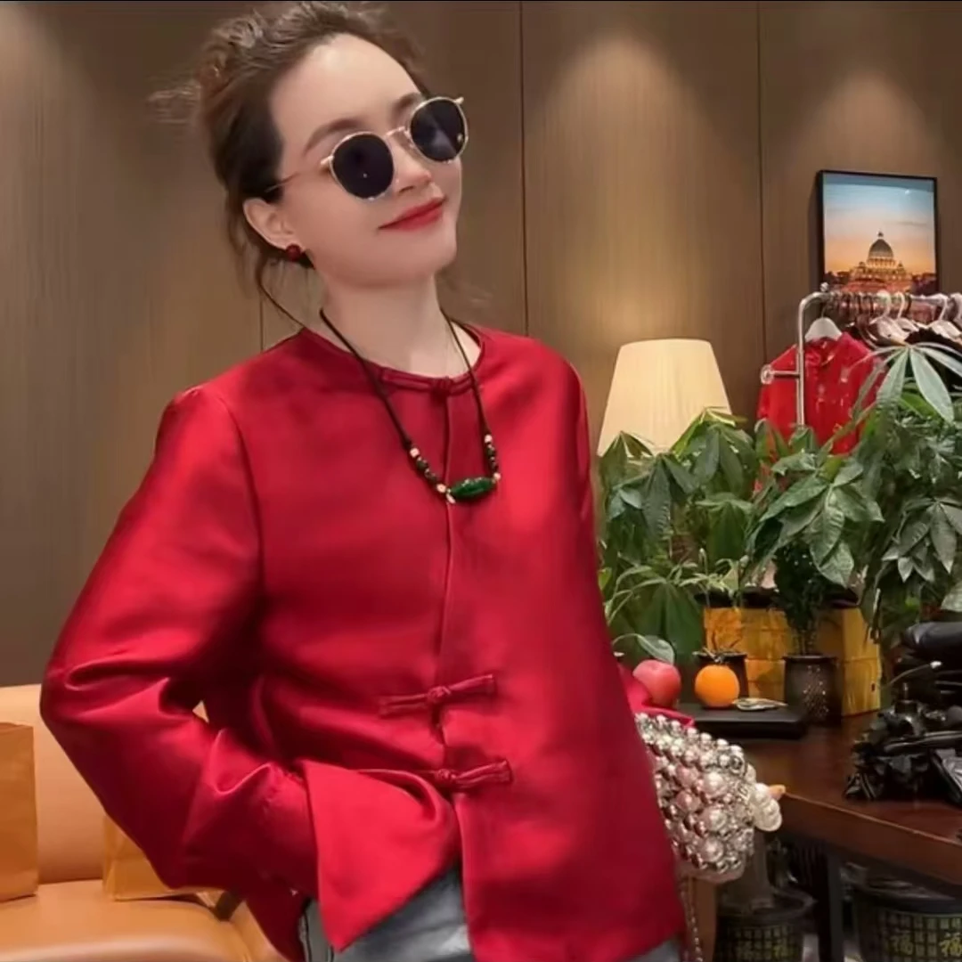 新中式重工纯色复古盘口上衣女2025新年战袍126