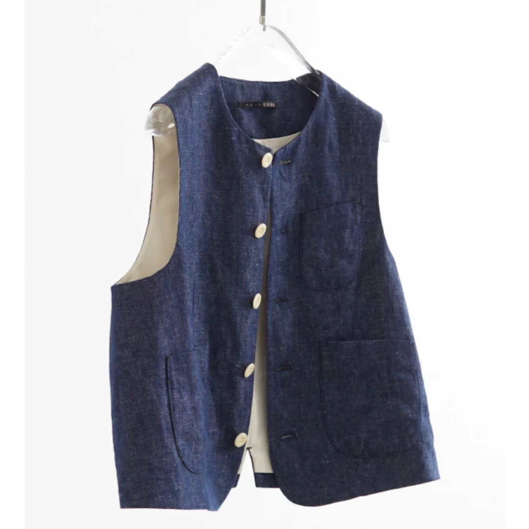 【白夜书】100%汉麻色织高端牛仔系列马夹百搭单品春夏新款