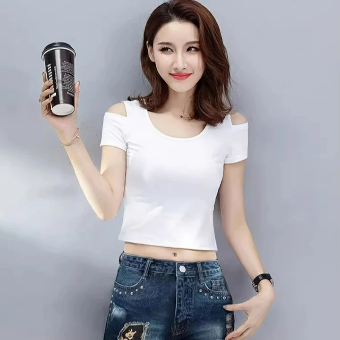 短袖黑色t恤女短款圆领高腰露脐韩版修身2025年夏季新款上衣ins潮