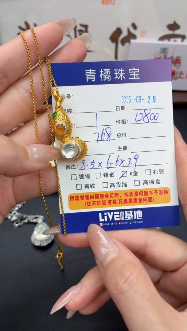 套链18K金镶嵌翡翠长**iA货翡翠0929