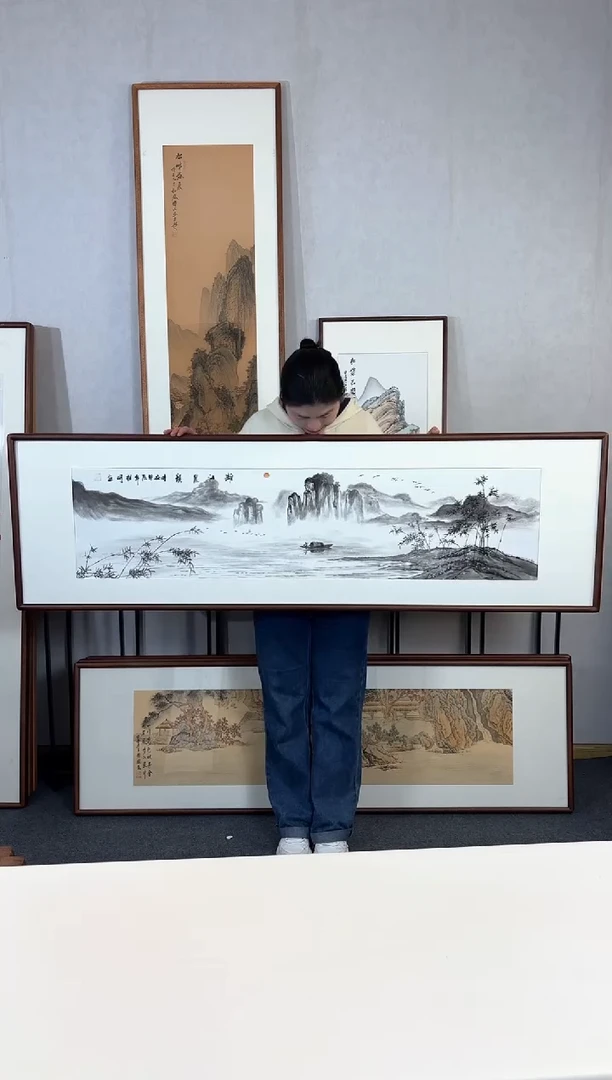 【闪购商品】国画手绘*漓江晨韵*52*172cm实木框