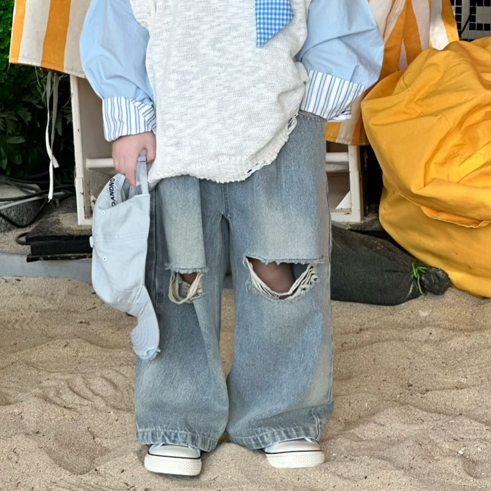 kb6671|【早春•简】春季韩版儿童破洞牛仔裤！有三个版本图片有色差~
