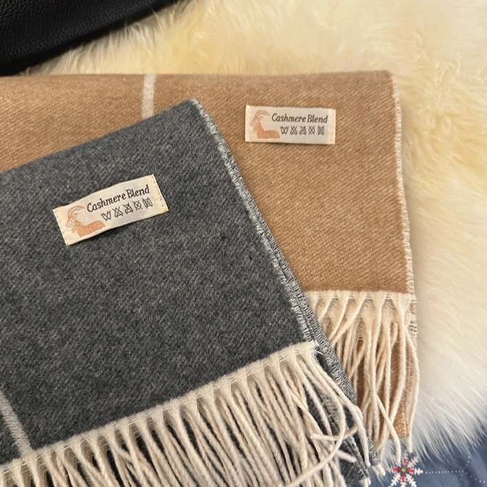 中性风羊绒保暖百搭格子围巾双面流苏女冬季加厚披肩围脖感毛茸茸