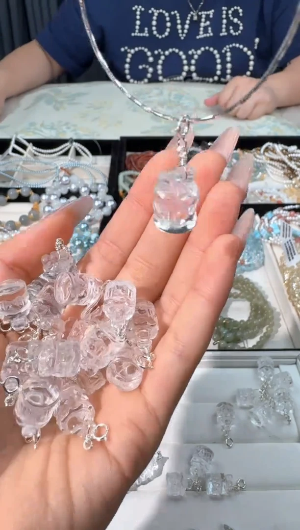 水晶手链银S925镶嵌Z003白水礼物盒子吊坠