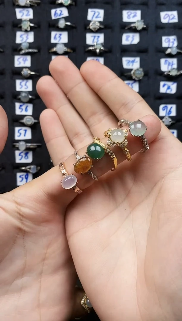 翡翠戒指银S925镶嵌天然翡翠