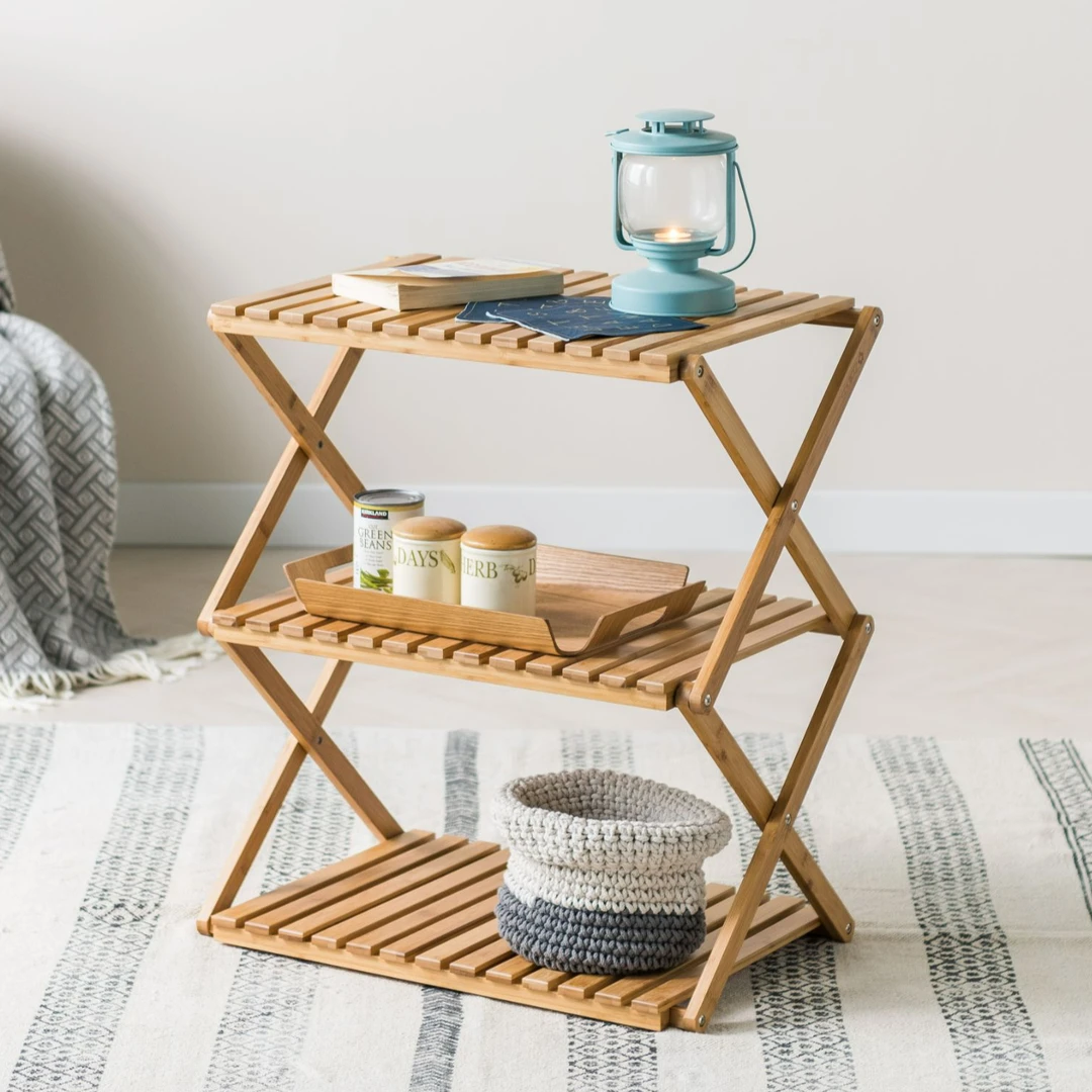 可折叠浅色厨房多层置物架客厅沙发边茶桌家用可移动边几不无竹