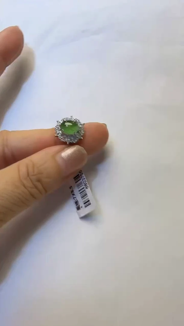 银S925镶嵌戒指翡翠925银镶缅甸A货翡翠戒指