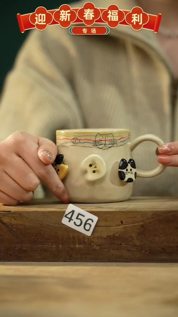 【闪购商品】瓷片新品！设计师手捏转纽小猫/咖啡杯