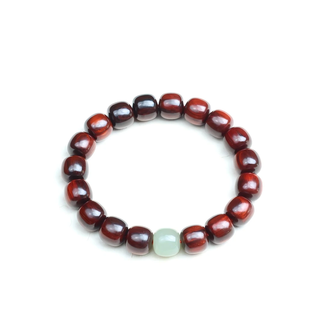 小叶紫檀老型11x12mm配和田玉单圈手串A04