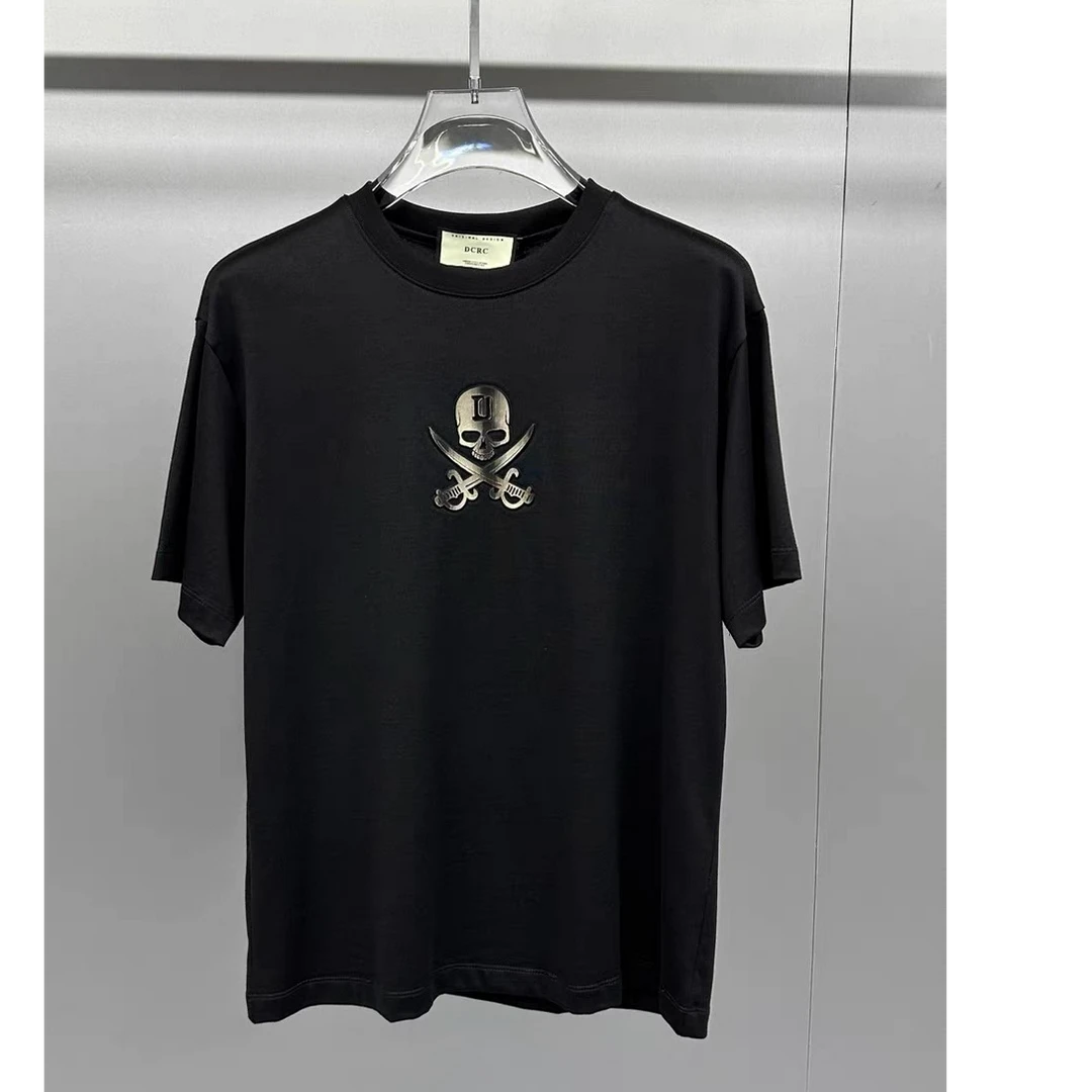 夏季男士休闲百搭卫衣重工镭射印花修身短袖圆领T恤上衣6312