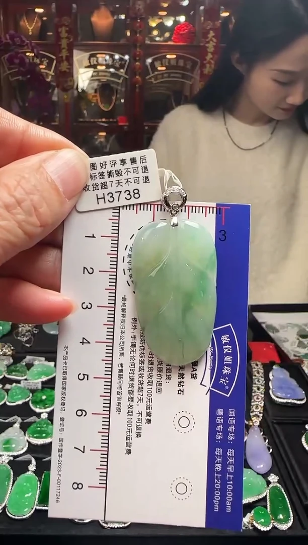 【闪购商品】翡翠颈饰18K金镶嵌H3738冰绿叶子