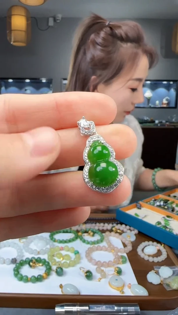 和田玉银S925镶嵌吊坠(不含链)1