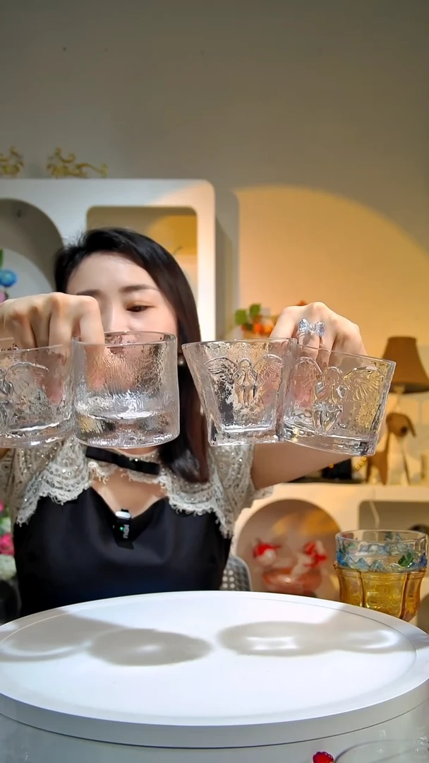 水晶玻璃4只不同款式天使透明杯