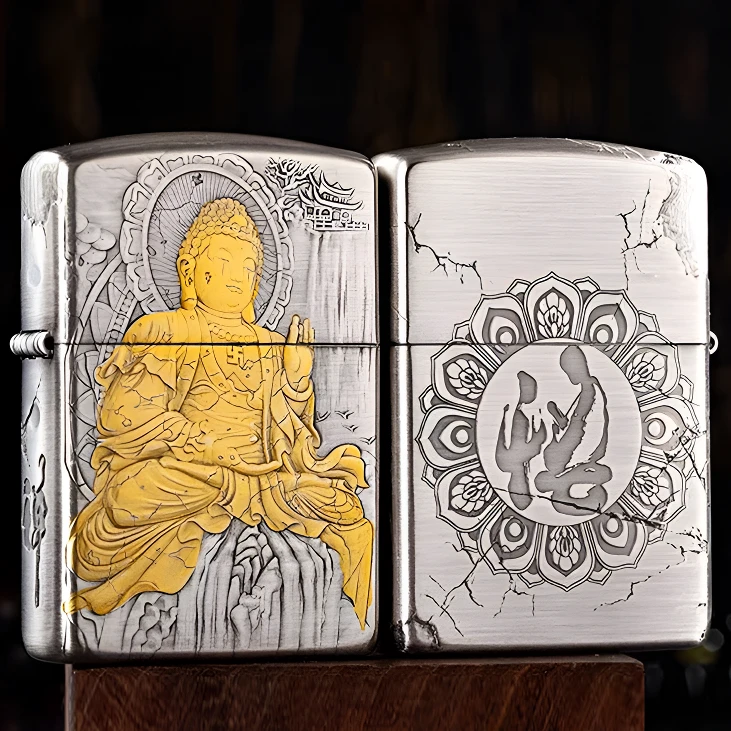 Zippo打火机熏银双色盔甲机千语大日如来 禅悟防风送礼DYJ1