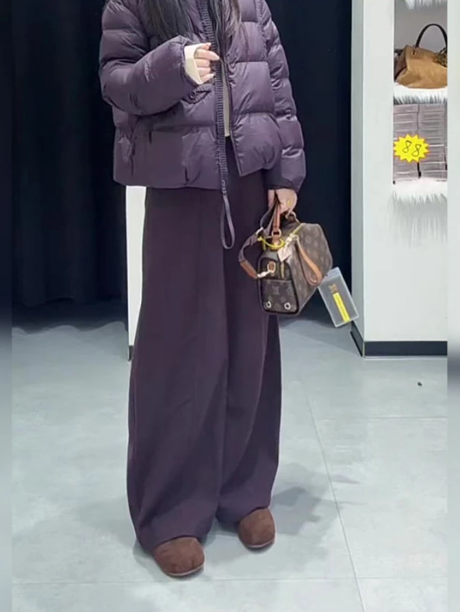 复古高级感宽松百搭棉服+长裤女2025秋季新款时尚高腰阔腿裤套装