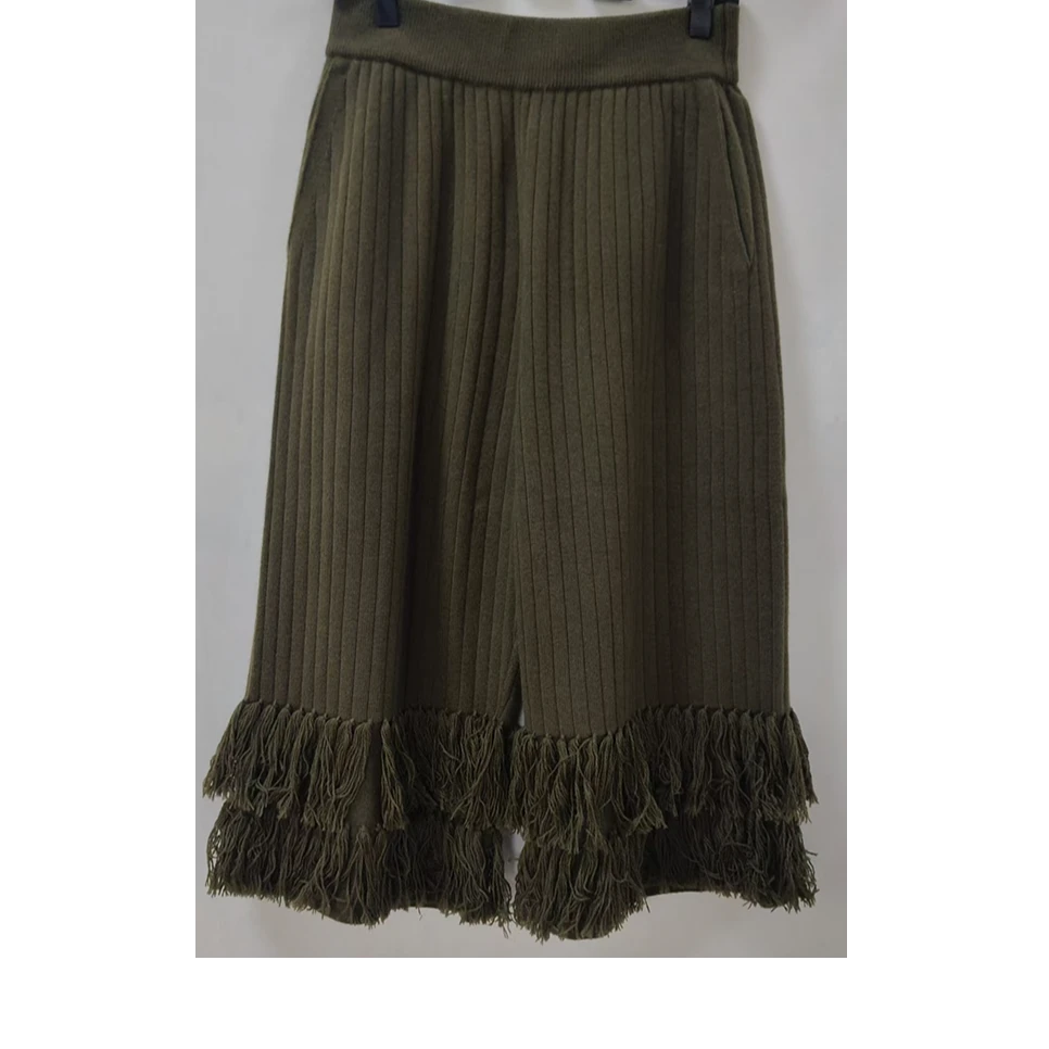 【H Y】雪国格调毛边裤（苔青绿） K2219