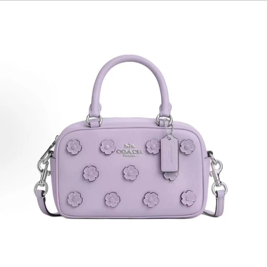 COACH/蔻驰Satchel紫色立体山茶花手提斜挎包18.5*7*12.5cm