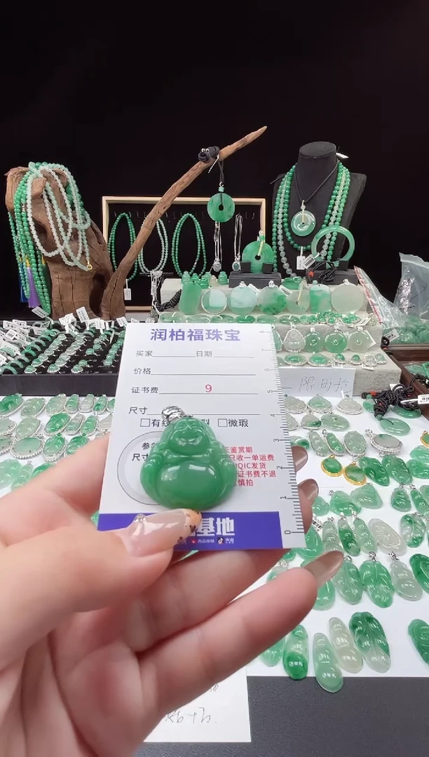 吊坠(赠链)银S925镶嵌石英质玉（非洲翠）12.369佛公