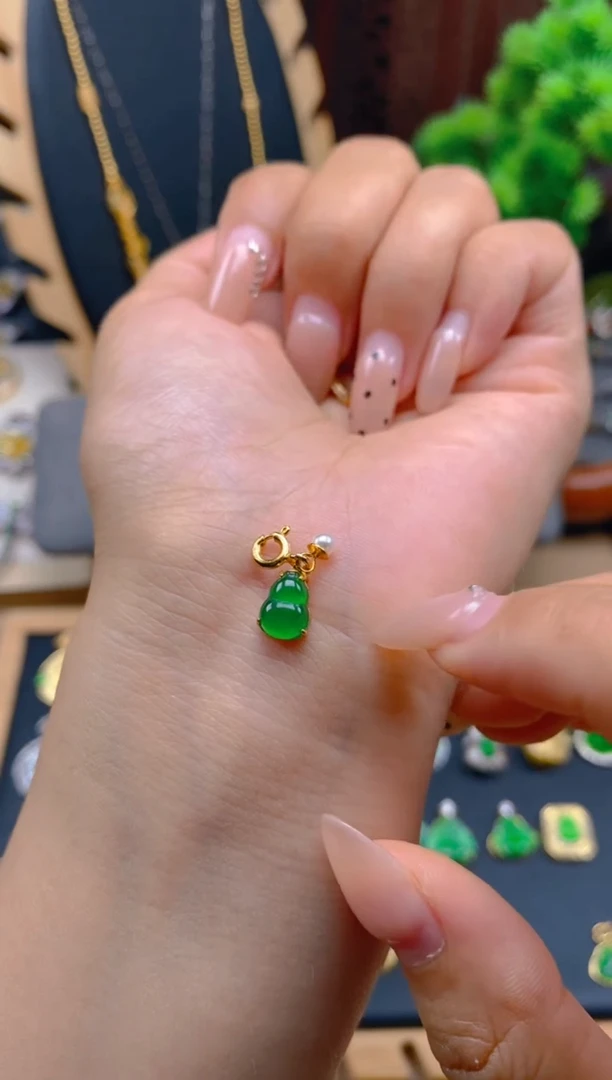 吊坠(不含链)银S925镶嵌翡翠葫芦万能扣