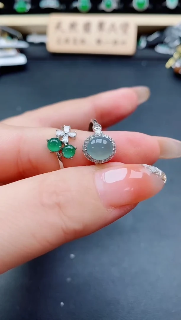 银S925镶嵌戒指翡翠1