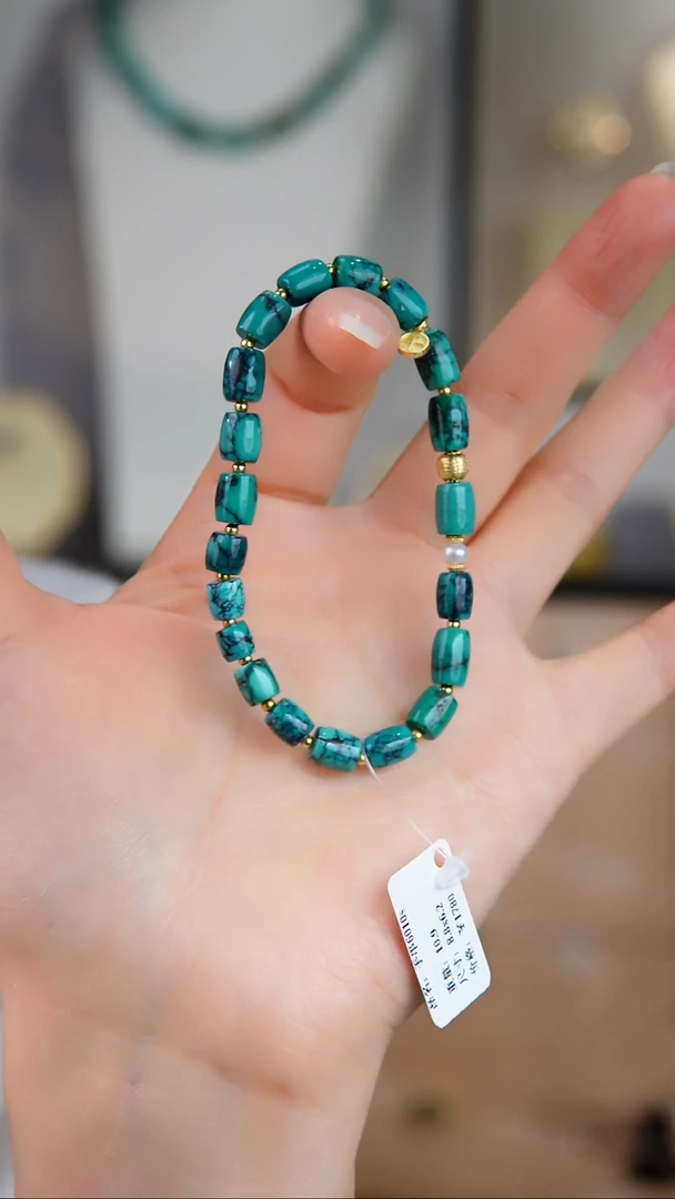 银S925镀金镶嵌绿松石手串多样性发货