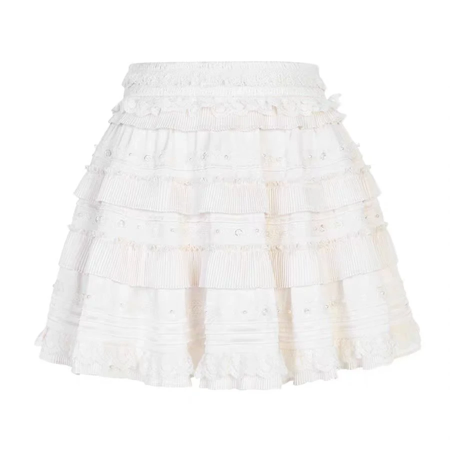 LeFame/拉飞姆2025夏季新款百搭蕾丝花边蛋糕半裙FF25X00SS364