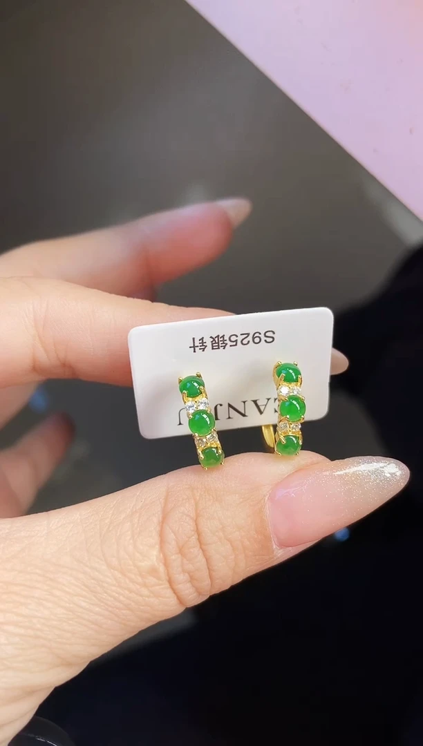 银S925镶嵌翡翠耳饰12