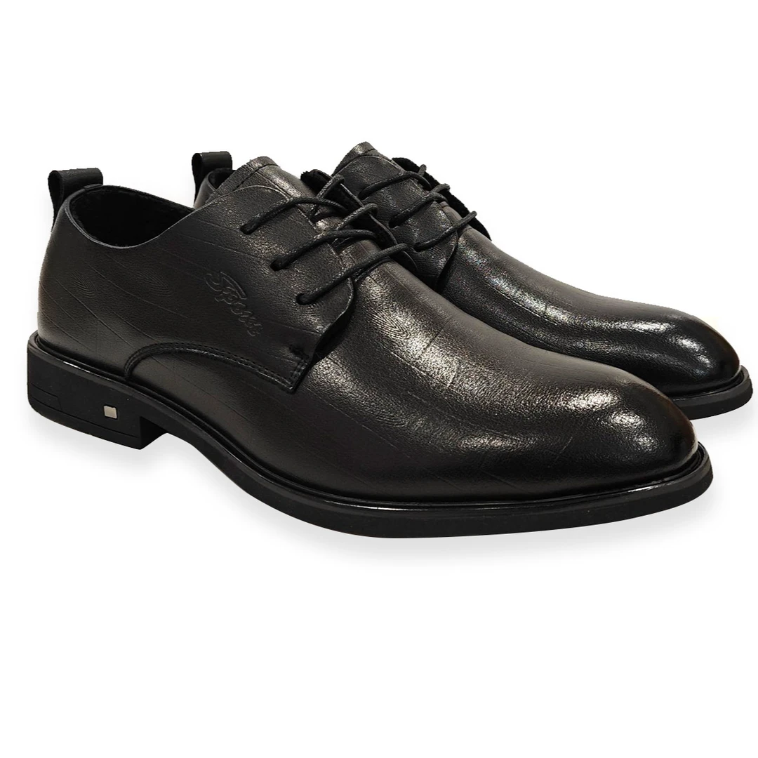 丝柏兰真皮黑色舒适系带商务加棉男士皮鞋