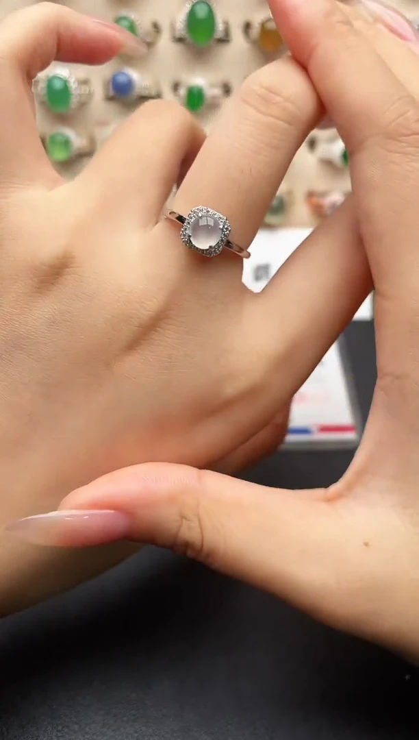 银S925镶嵌戒指翡翠一物一证一礼盒