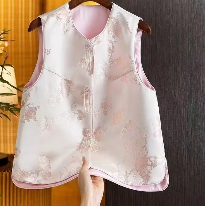 单面复古马甲保暖国风刺绣轻薄马甲网红提花民族风马夹