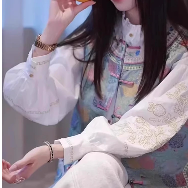 新中式独特刺绣衬衫国风系列女2025春夏新款
