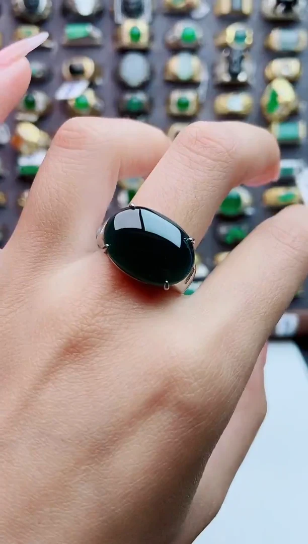 银S925镶嵌戒指翡翠天然翡翠男戒