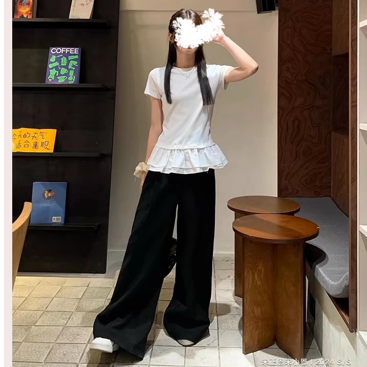 CCC11423夏季新款花边设计正肩圆领别致上衣大码女装
