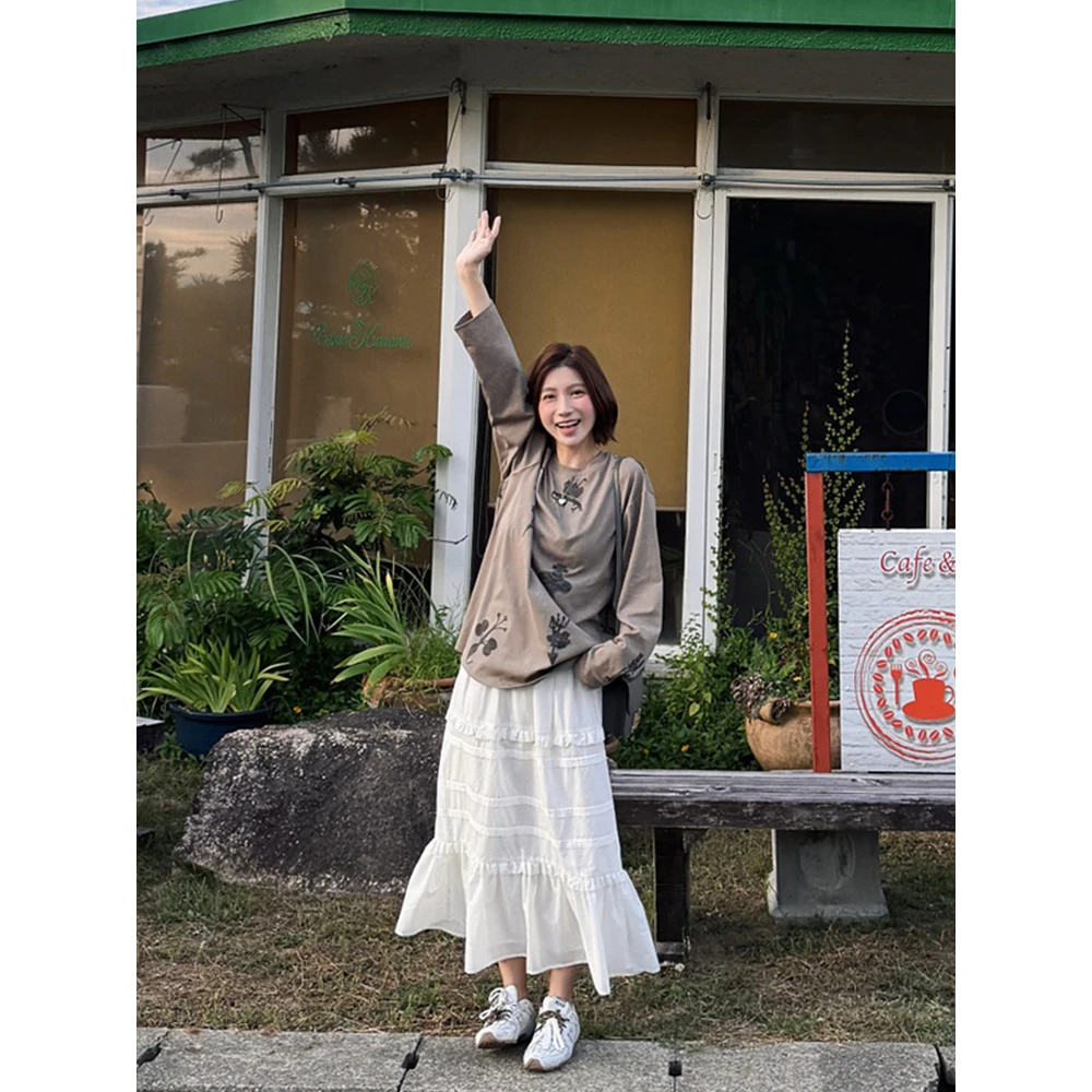 【唐悠悠mgdm】柔肤棉睫毛绣木耳边半身裙女秋冬季百搭宽松中长裙