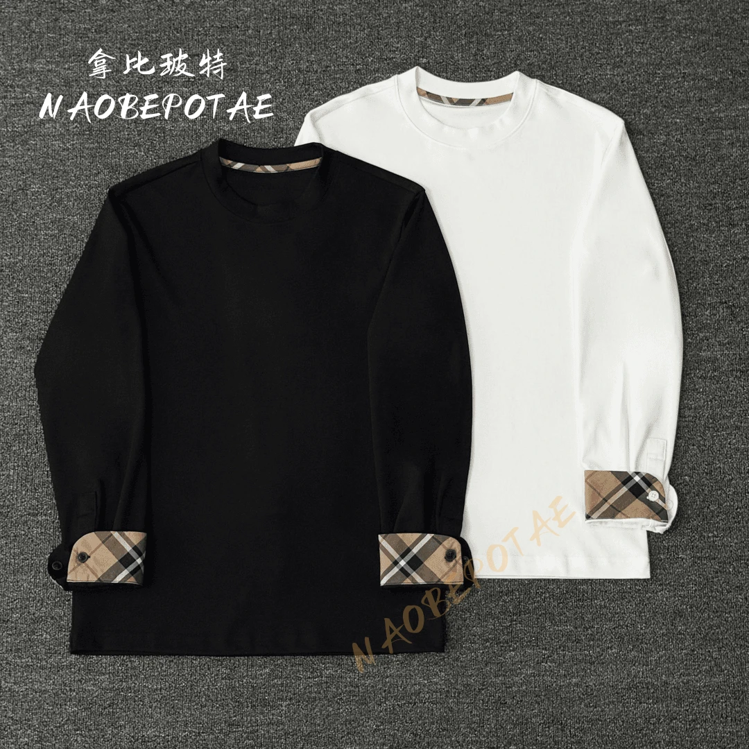NAOBEPOTAE 圆领秋冬纯色休闲男士百搭男款长袖高品质打底衫