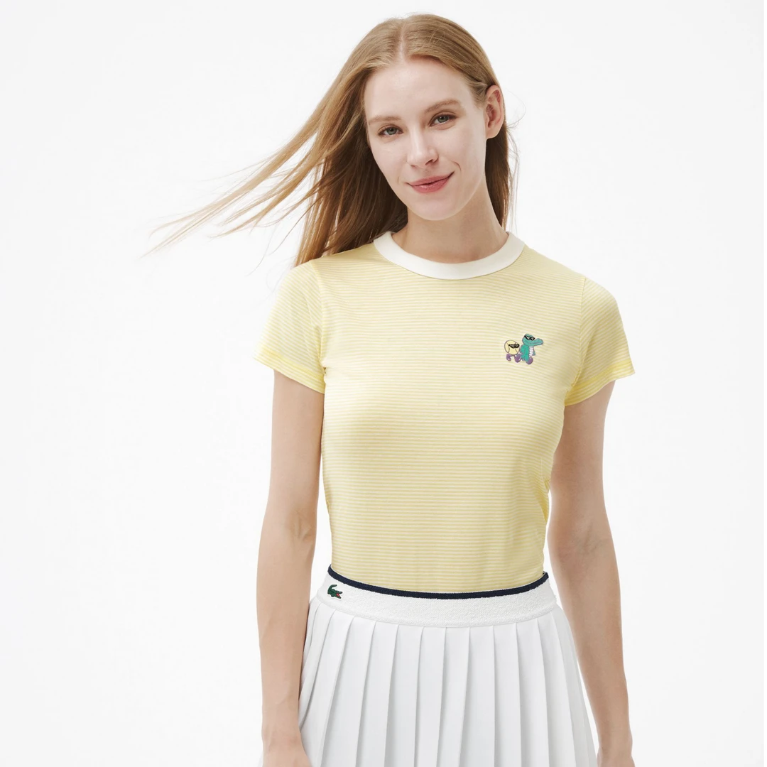 LACOSTE法国鳄鱼女装25秋季新款秋日系列卡通印花条纹T恤|TF7228