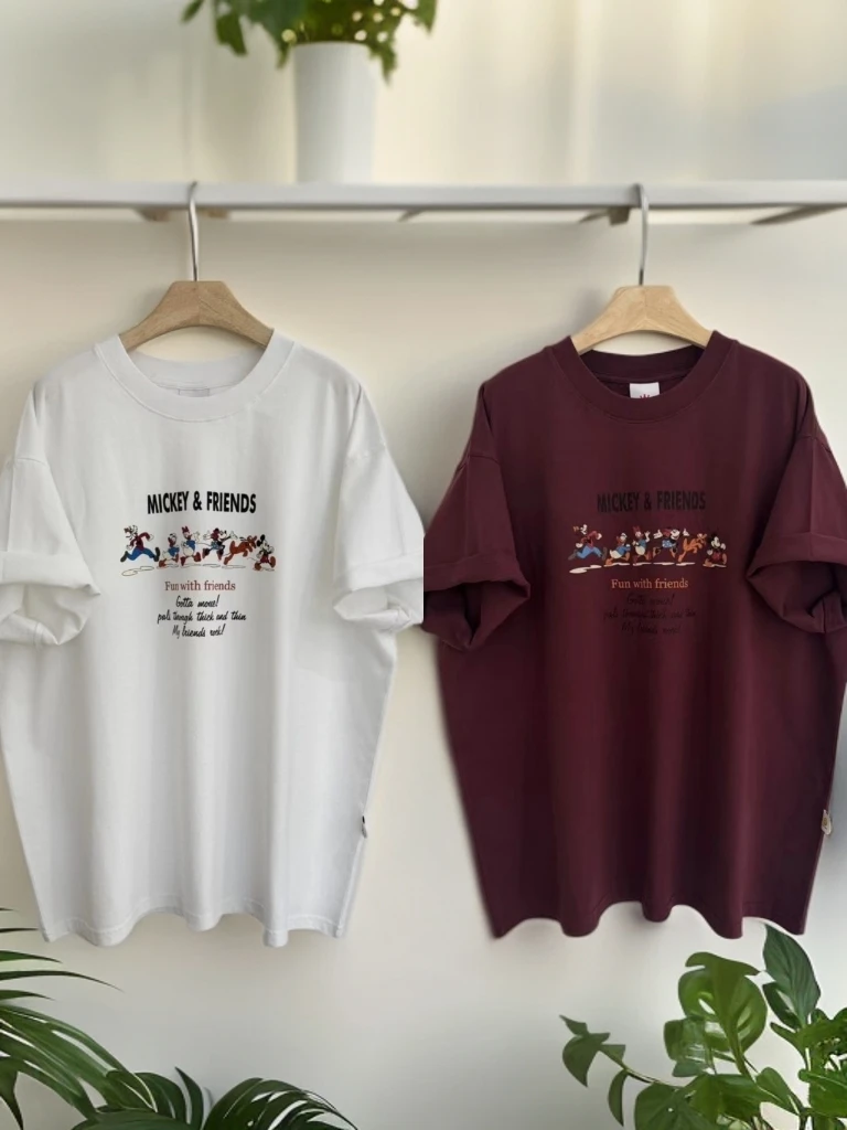 【字母琪琪】短袖ol韩版常规印花极简风大版红色宽松型T恤女款