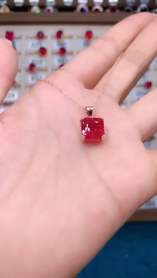 银S925镶嵌颈饰红宝石10玫瑰金
