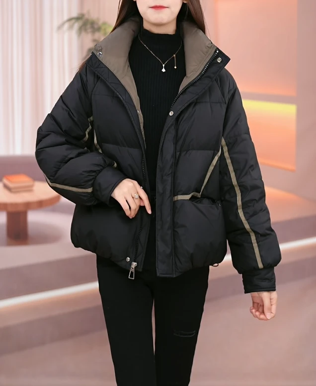 【羽绒服】冬季气质时尚百搭加厚保暖立领面包服白鸭绒羽绒服