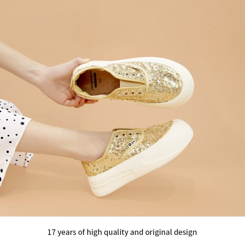 J&M/快乐玛丽圆头乐福鞋夏季小香风全亮片百搭休闲鞋87929W