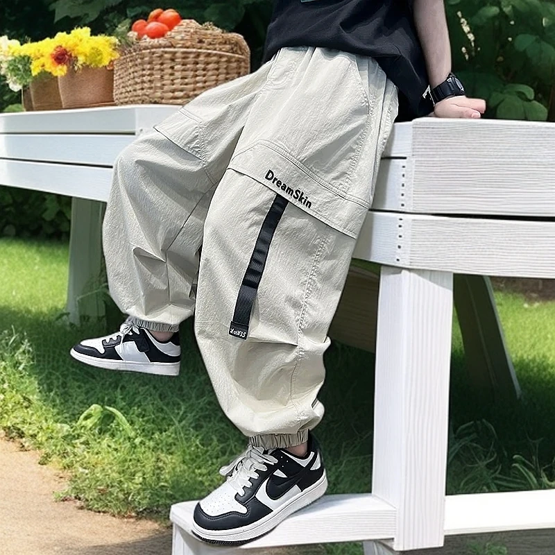 男童防蚊裤夏季薄款2025新款儿童夏装男孩束脚大童冰丝速干长裤子