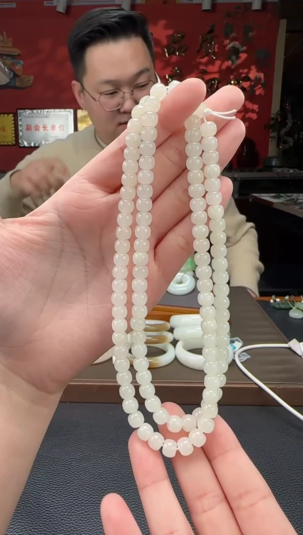 【闪购商品】和田玉颈饰未镶嵌白玉108颗多圈卡7*8
