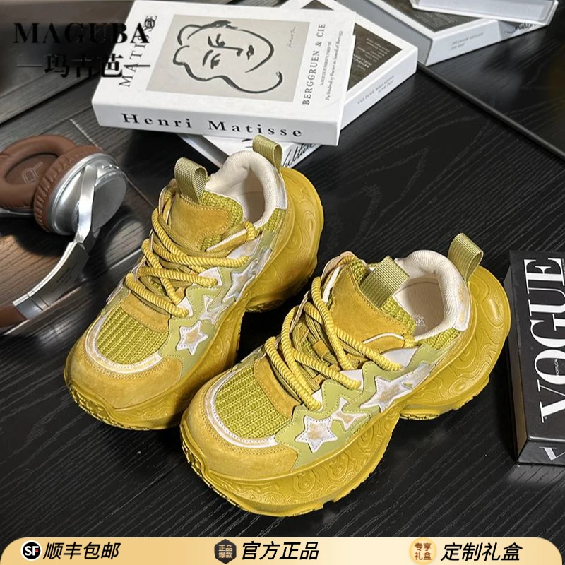 玛古芭小众新款松糕厚底老爹鞋女百搭小个子休闲鞋增高轻便女鞋