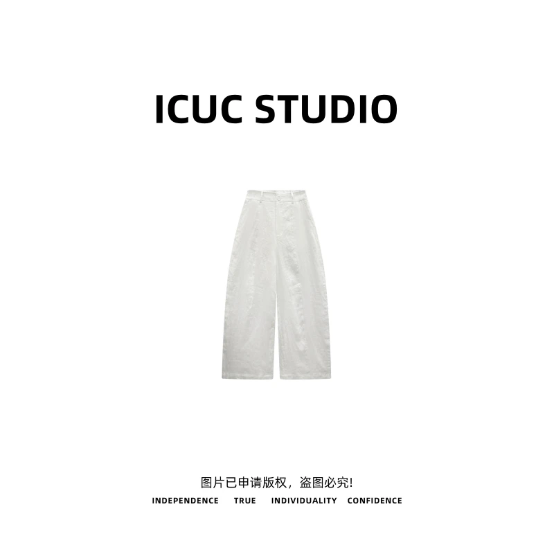 ICUC STUDIO-【松弛感天丝亚麻裤】 夏季宽松百搭弯刀休闲裤2918