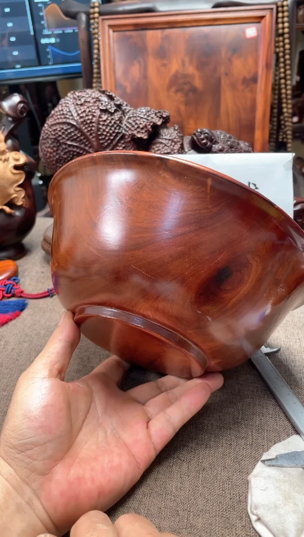 大果紫檀（缅甸花梨）木头款木碗23.5/8.8