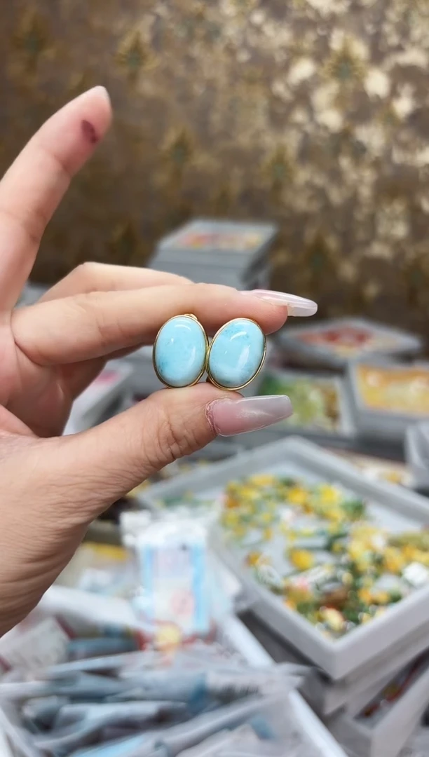 未镶嵌针钠钙石（海纹石）耳饰【多样性发一】
