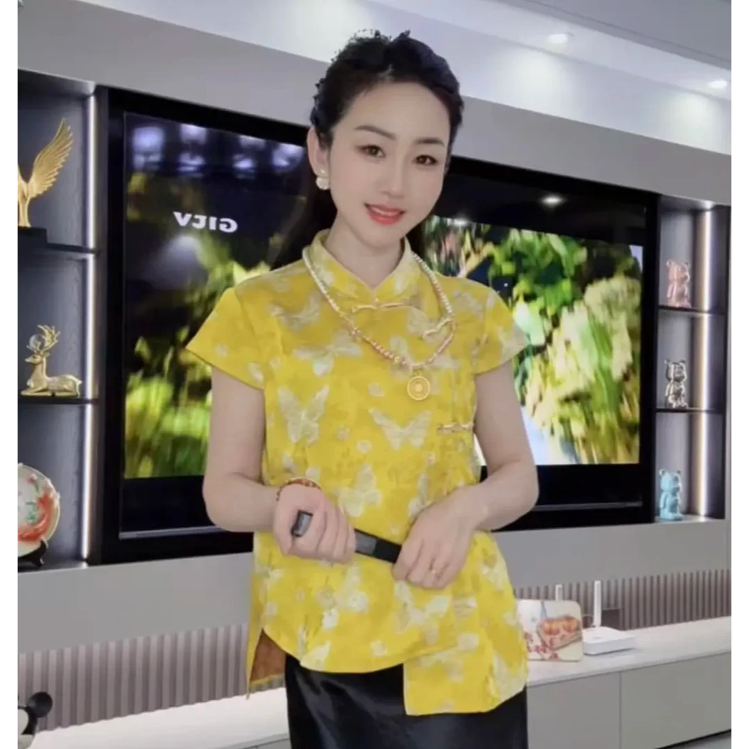 （福蝶）新中式国风夏季高级感短袖小衫百搭上衣