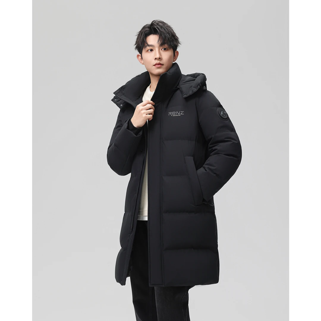 秋冬加厚保暖脱卸帽时尚中长款90绒子白鸭绒羽绒服