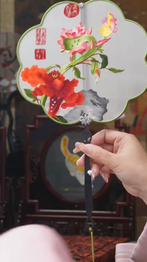 刺绣团扇 绣花双面非遗