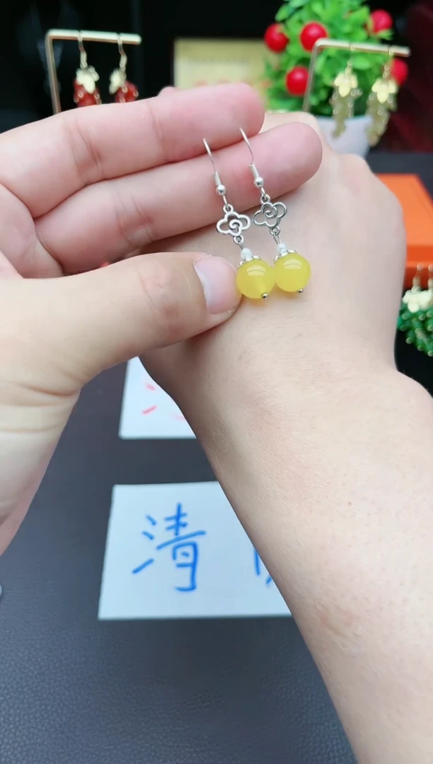 玛瑙/玉髓耳饰银S925镶嵌702000